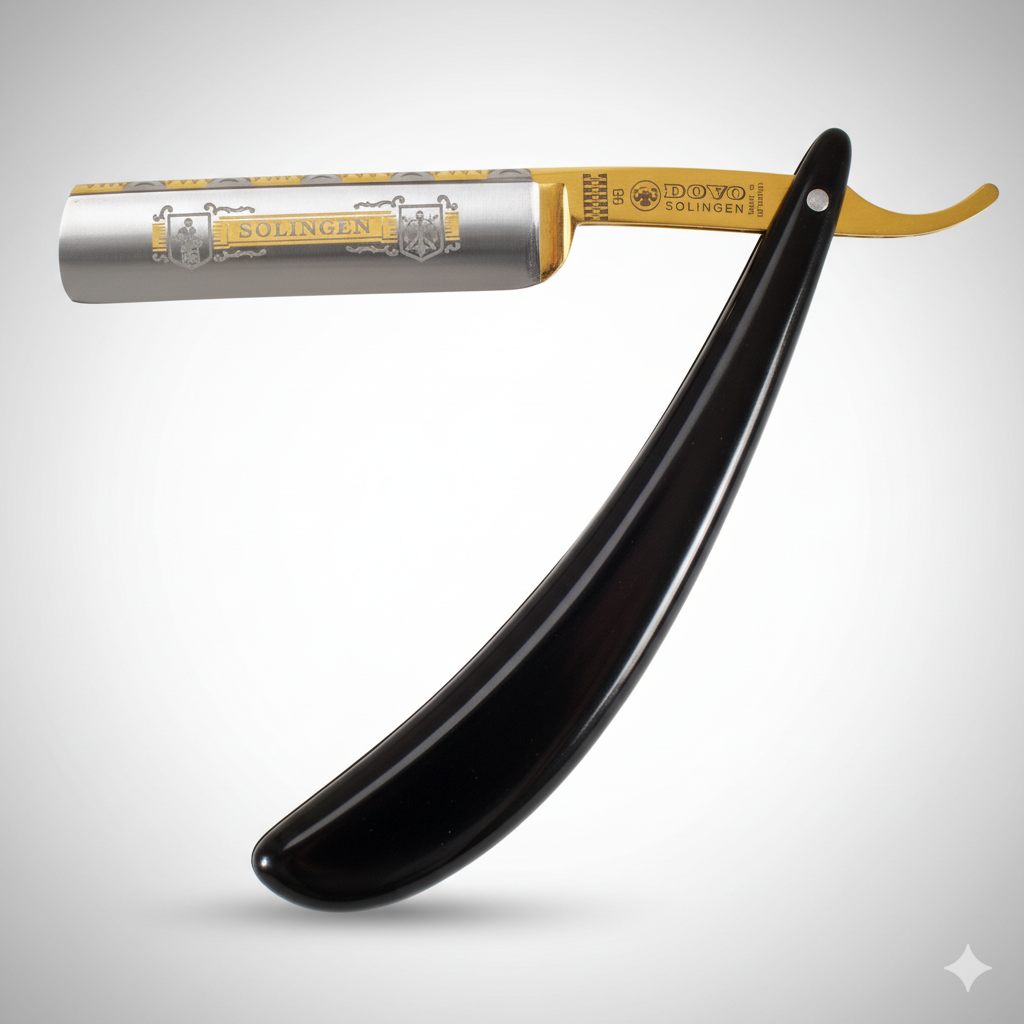 Shaving razor with black blade and yellow handle on a white background